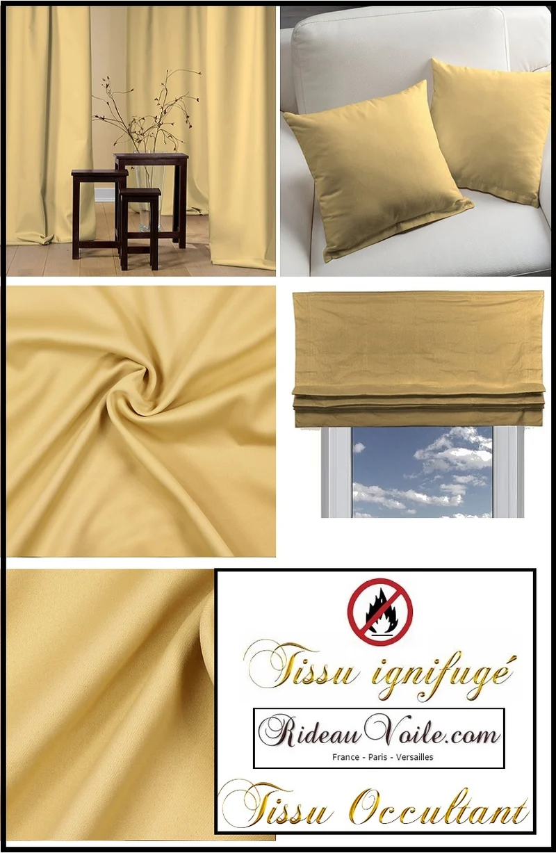 Tissu ameublement non feu occultant ISOLANT ignifugé au mètre rideau beige