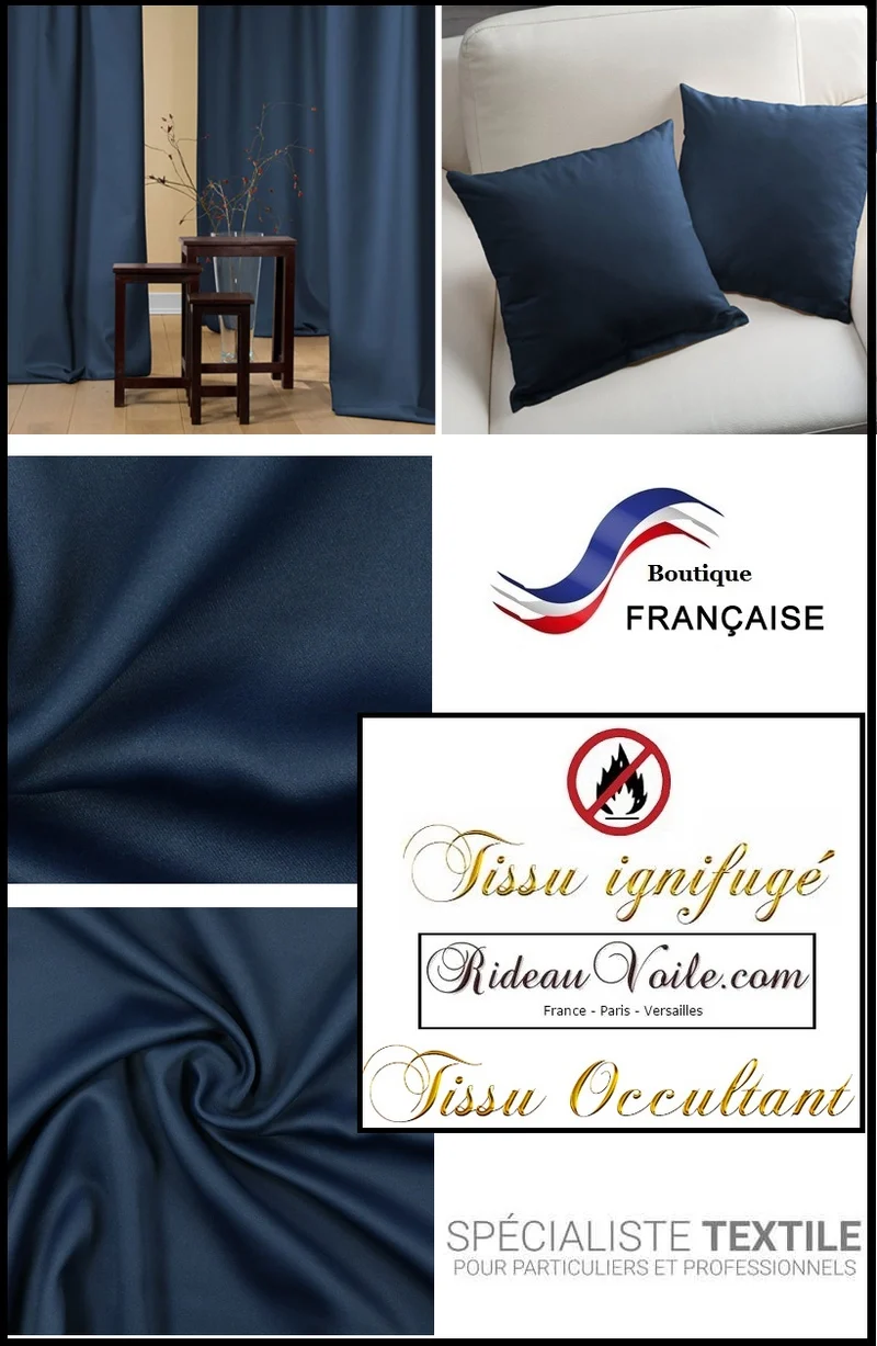 Tissu ameublement non feu occultant bleu ignifugé au mètre rideau isolant phonique