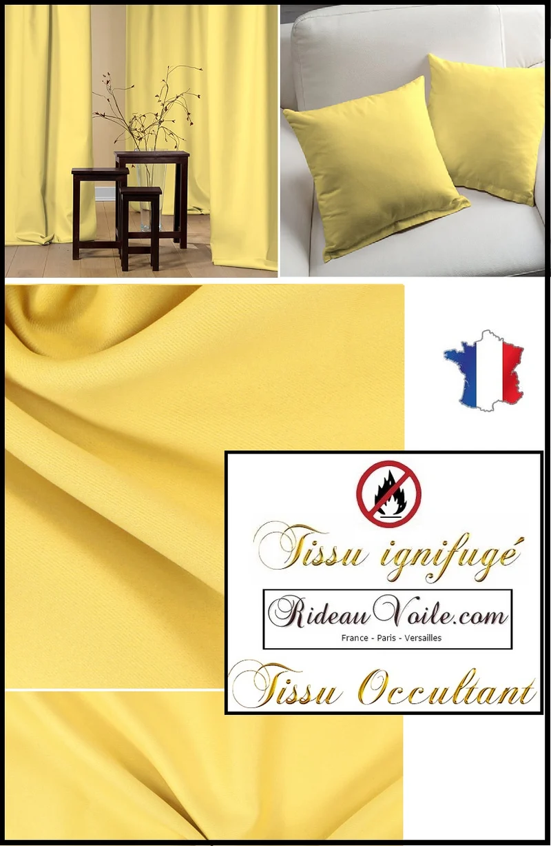Tissu ameublement occultant isolant phonique thermique jaune Ignifugé au mètre
