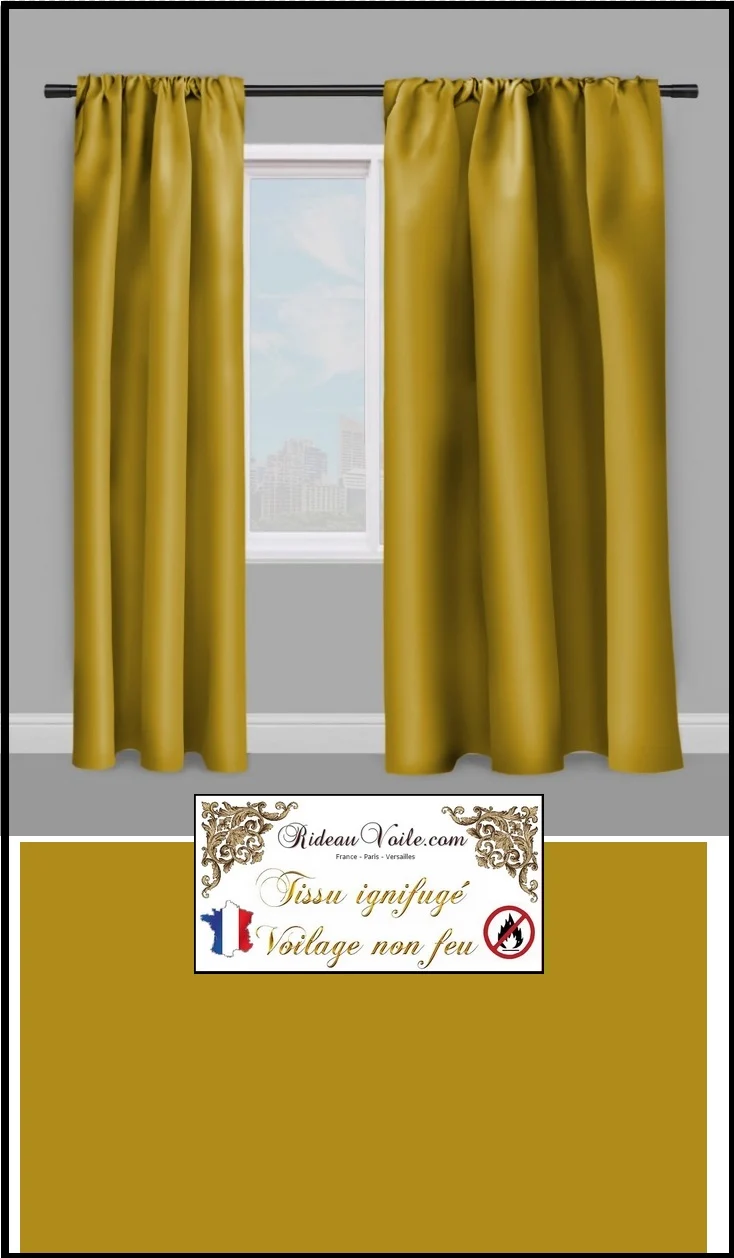 Voilage Ignifugé M1 au mètre rideau tissu voile vert kaki