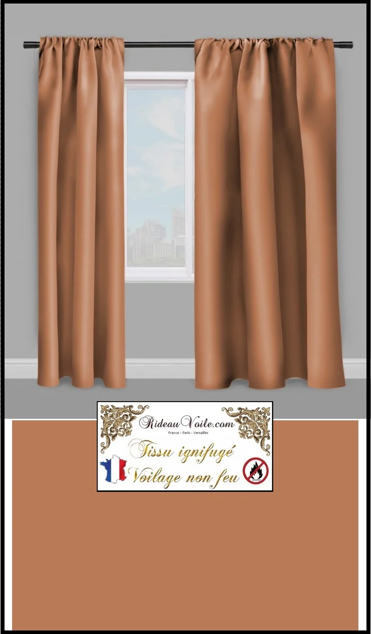 Voilage Ignifugé M1 au mètre rideau tissu voile marron châtaigne
