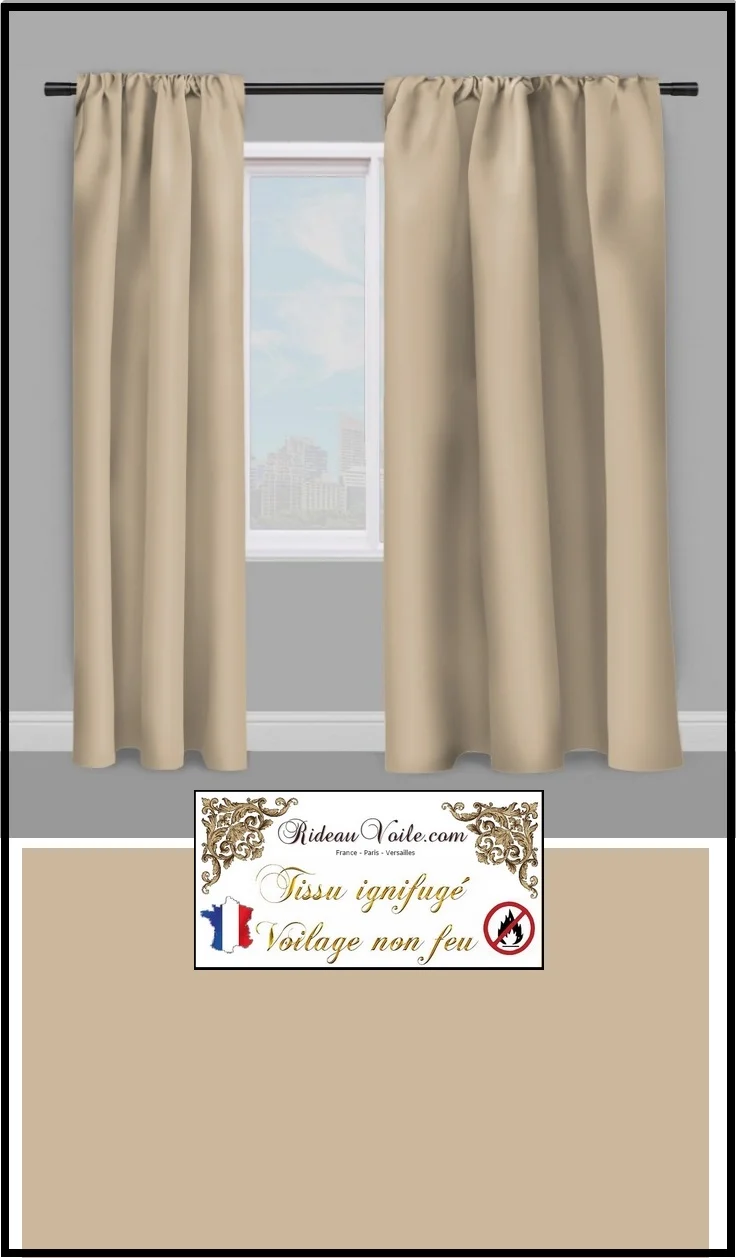Voilage Ignifugé M1 au mètre rideau tissu voile beige