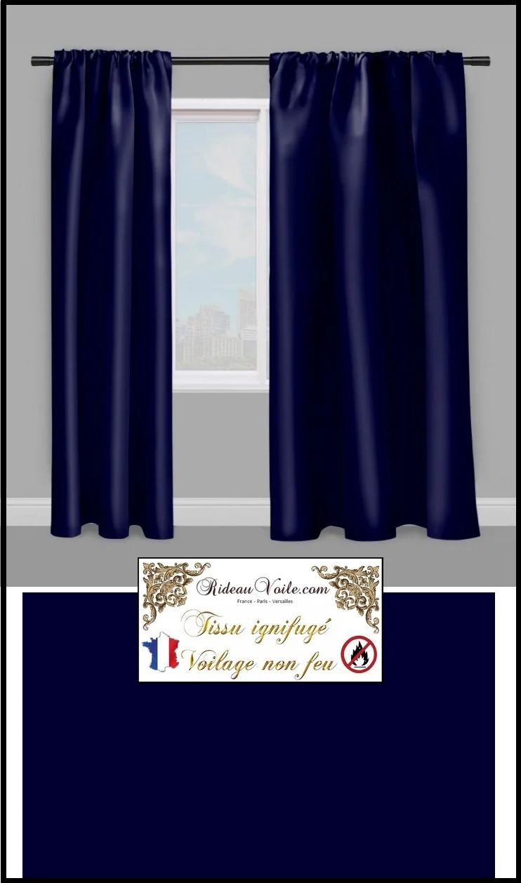Voilage Ignifugé M1 au mètre rideau tissu voile bleu nuit