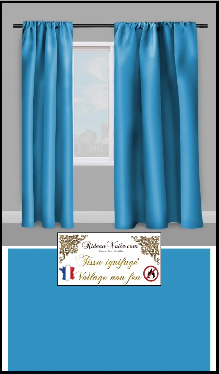 Tissu Turquoise Voile Voilage Ignifugé M1 au mètre rideau NON FEU