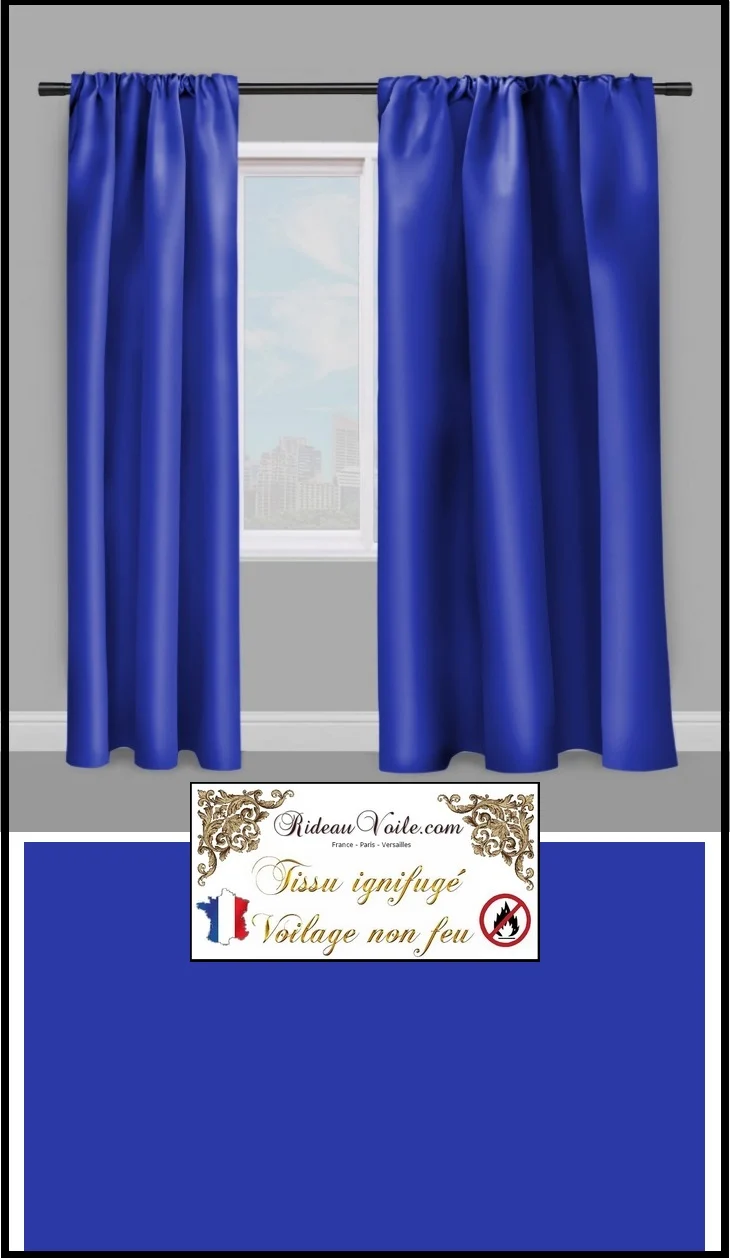 Tissu bleu Voile Voilage Ignifugé M1 au mètre rideau NON FEU
