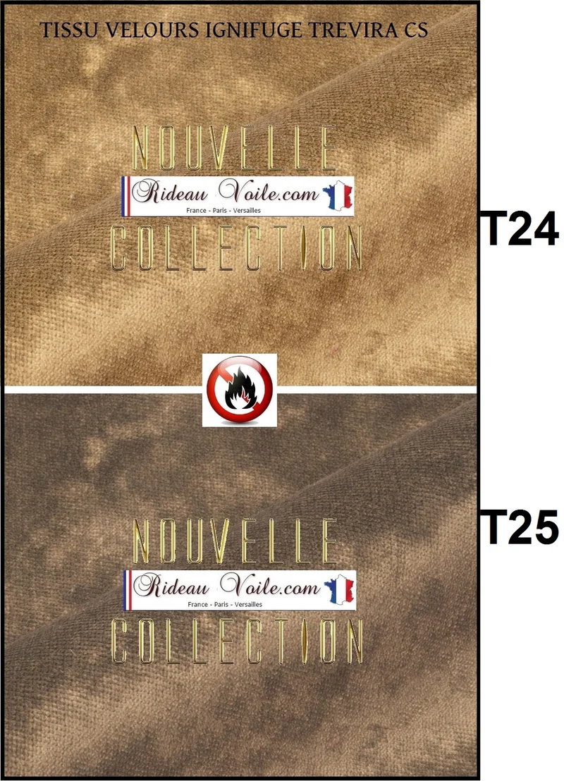Tissu velours uni NON FEU Trevira CS Ignifugé M1 au mètre rideau