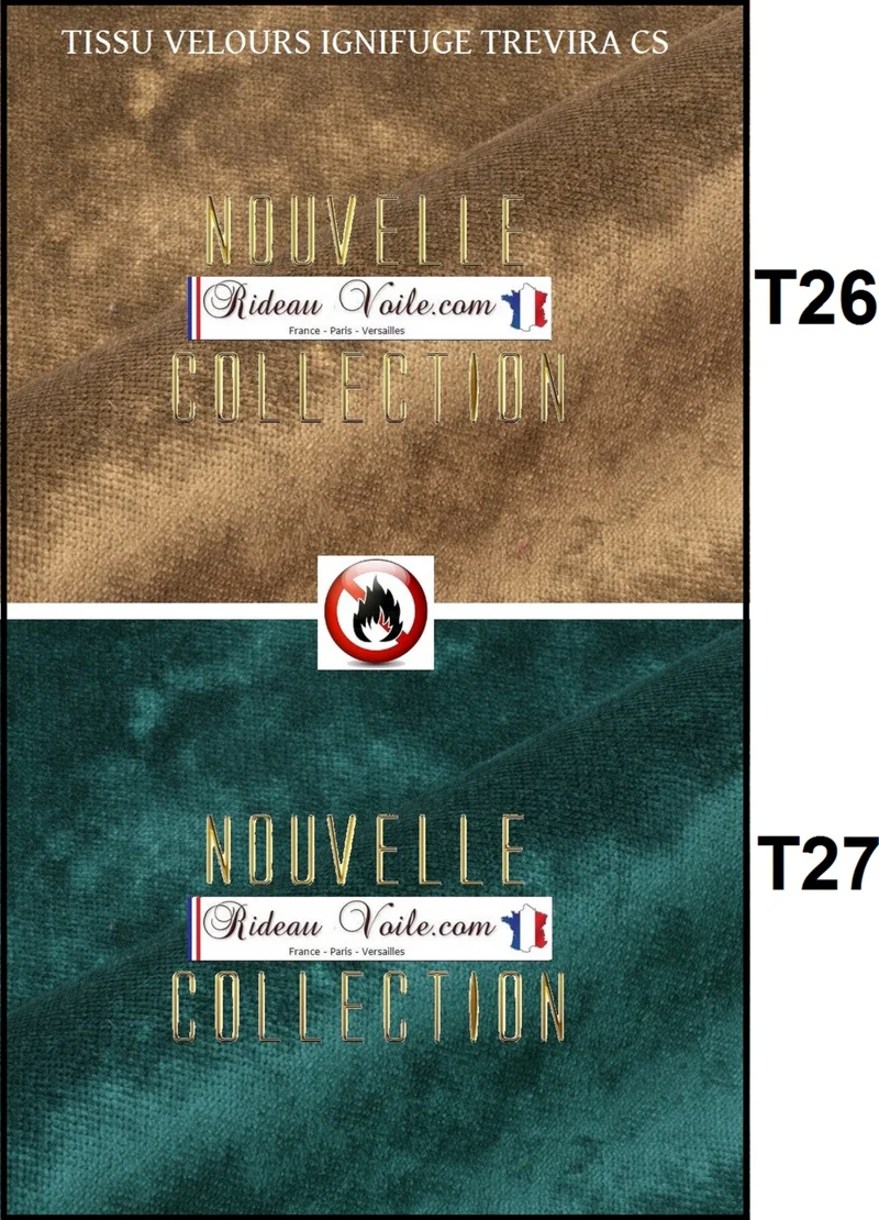 Tissu velours uni NON FEU Trevira CS Ignifugé M1 au mètre rideau