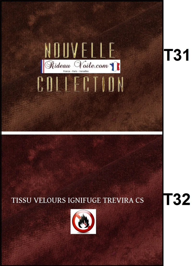 Tissu velours NON FEU Trevira CS Ignifugé M1 au mètre rideau