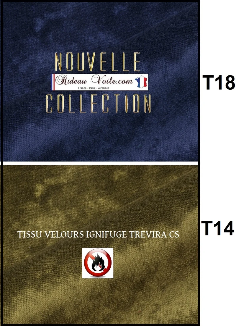Tissu velours NON FEU Trevira CS Ignifugé M1 au mètre rideau