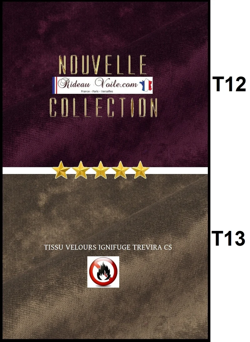 Tissu velours NON FEU uni Ignifugé M1 au mètre rideau tenture