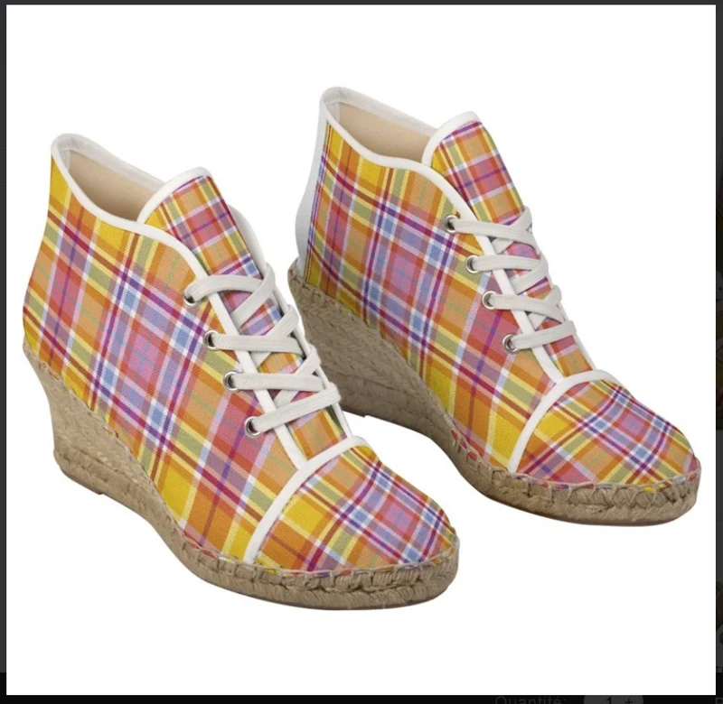 Espadrilles compensées tissu carreaux Madras