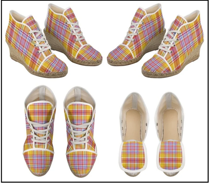 Espadrilles compensées tissu carreaux Madras