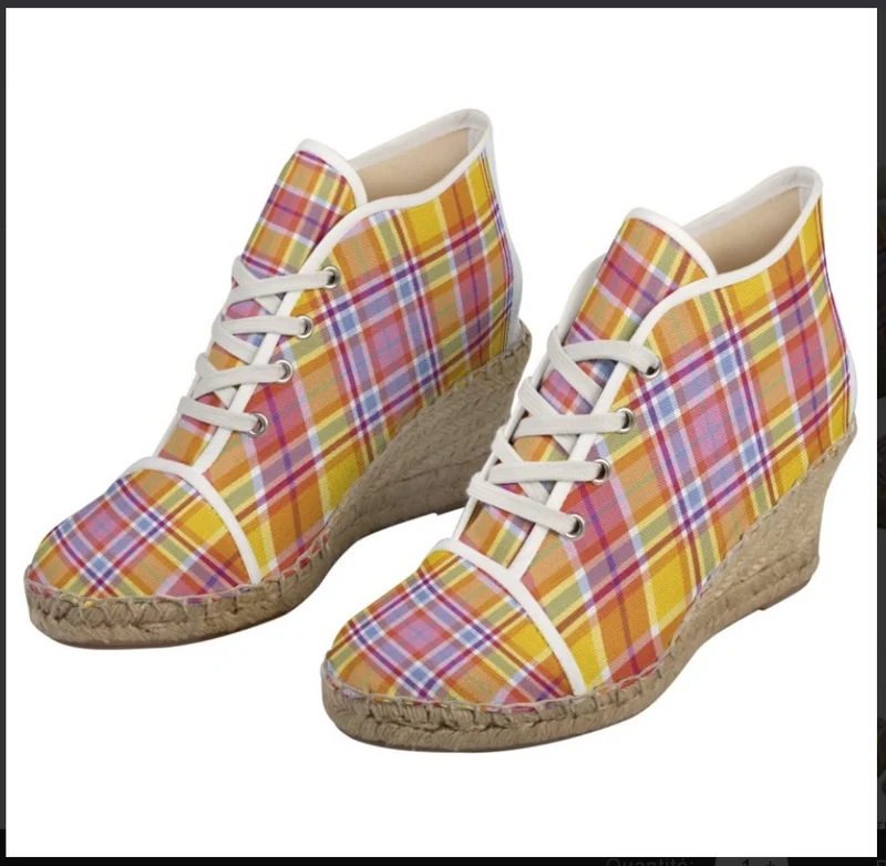 Espadrilles compensées tissu carreaux Madras
