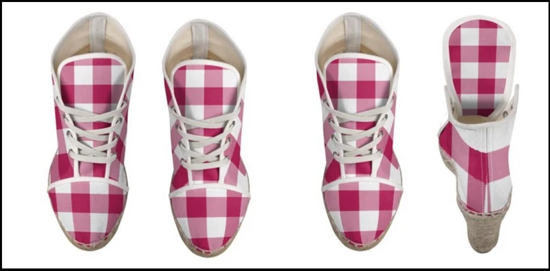 Espadrilles compensées tissu carreaux vichy rouge framboise