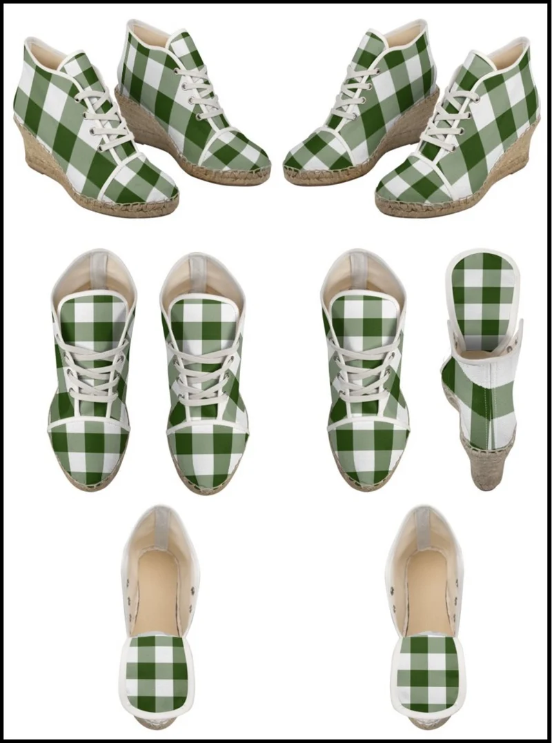 Espadrilles compensées tissu carreaux vichy vert