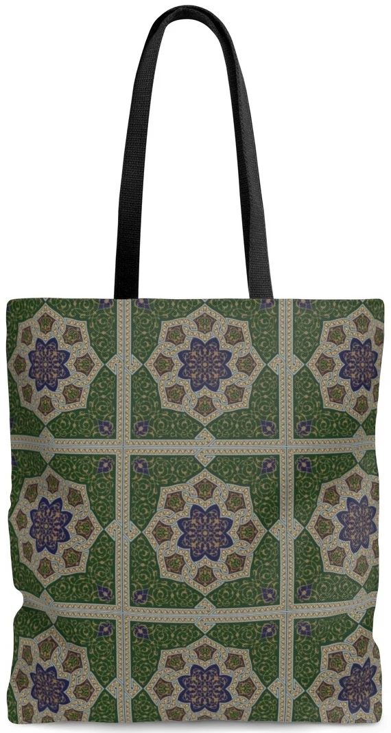 Sac à main de ville cabas en Toile coton motif traditionnel carreaux vert Arabe Oriental