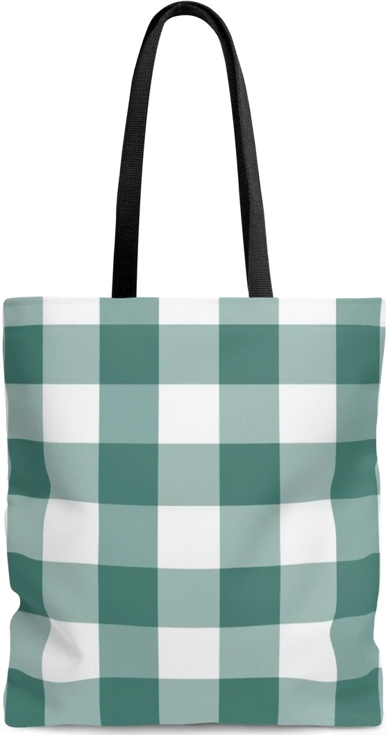 Sac à main cabas toile coton motifs imprimés carreaux design carré vichy vert blanc