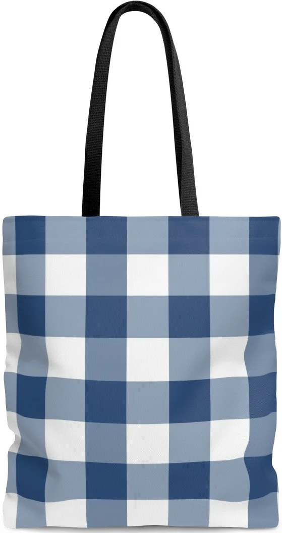 Sac cabas en toile de coton vichy bleu motif imprimé carreaux et carrés mode fashion
