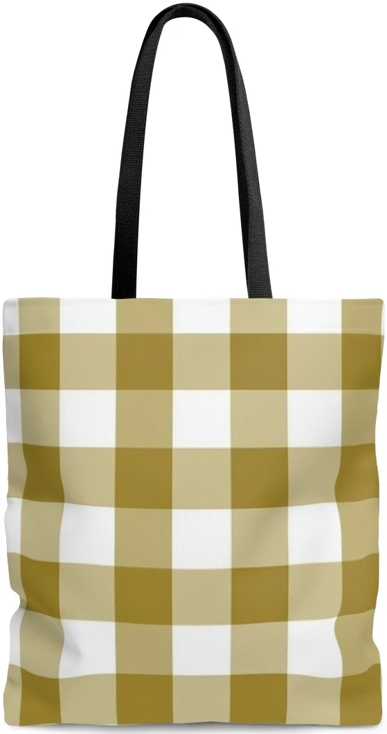 Sac à main cabas épaule toile coton motif carreaux imprimé vichy jaune moutarde