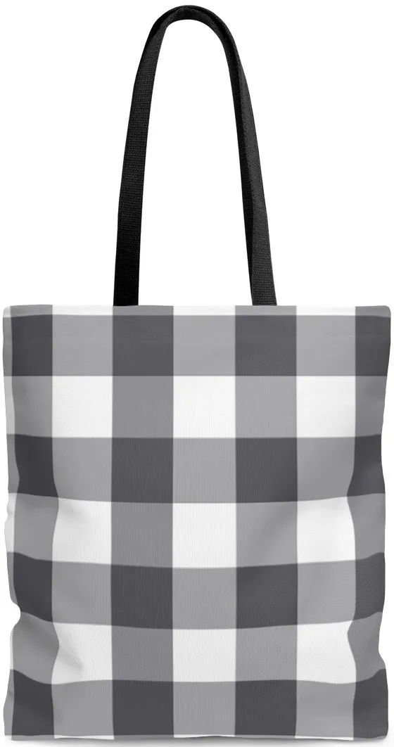Sac à main cabas épaule toile coton motif carreaux carrés imprimé vichy gris blanc