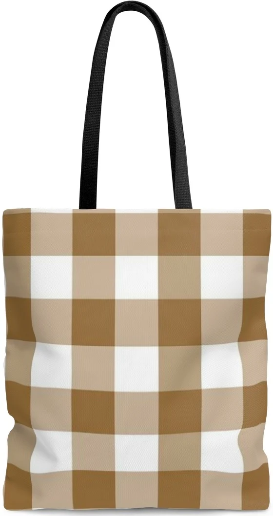 Sac à main cabas épaule toile cuir motif carreaux carrés imprimé vichy caramel