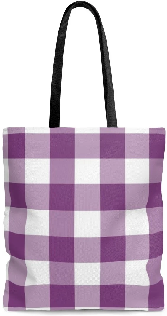 Sac à main cabas de ville en Toile de coton motif carreaux imprimé vichy violet