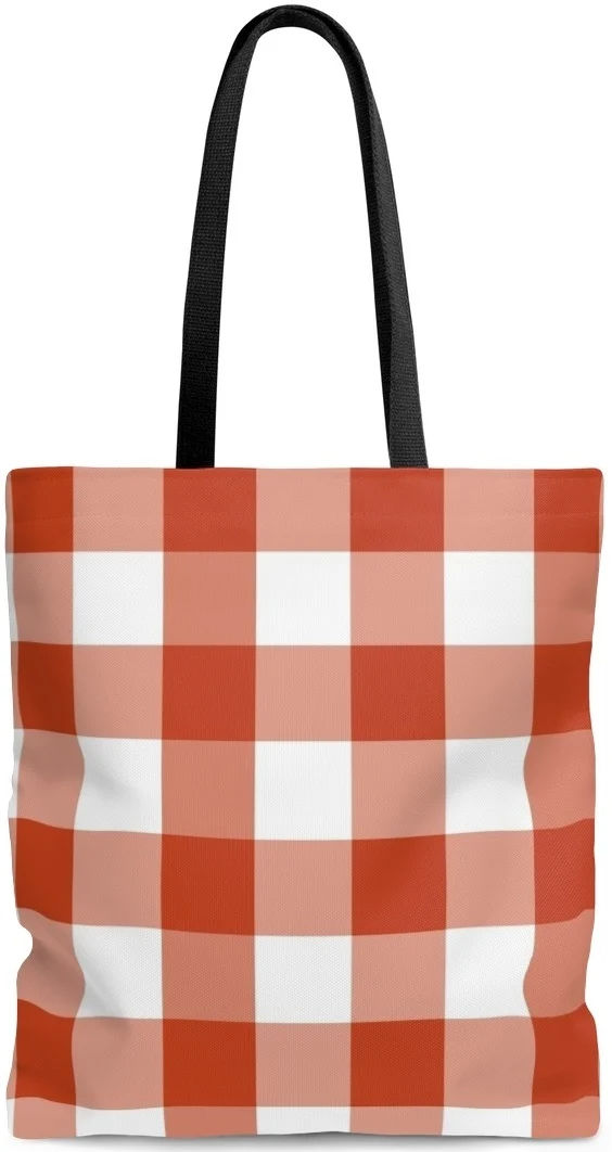 Sac à main maroquinerie cabas Toile de coton motif carreaux imprimé vichy orange