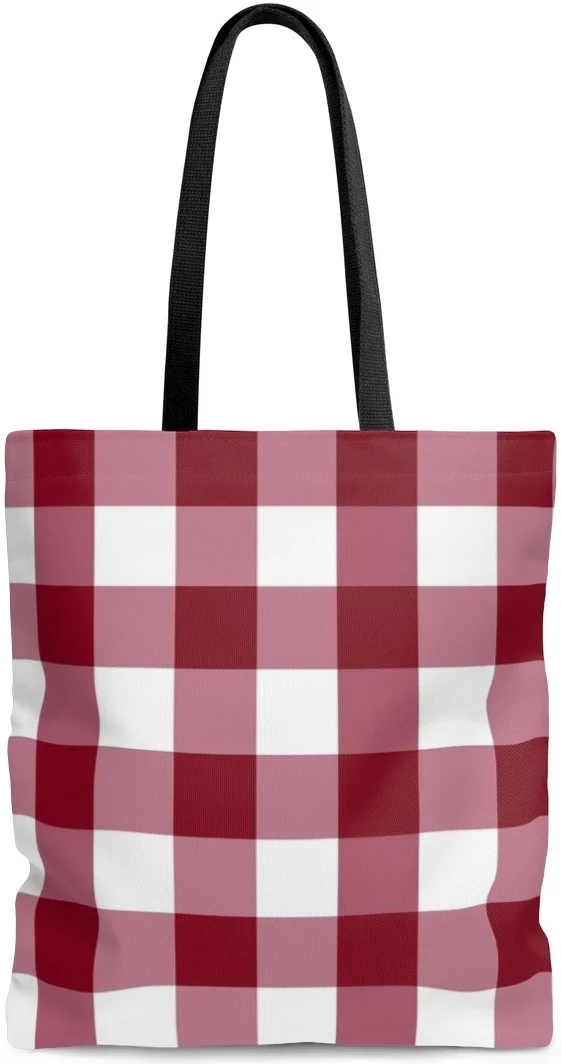 Sac à main épaule cabas en Toile de coton motif carreaux carrés vichy rouge et blanc