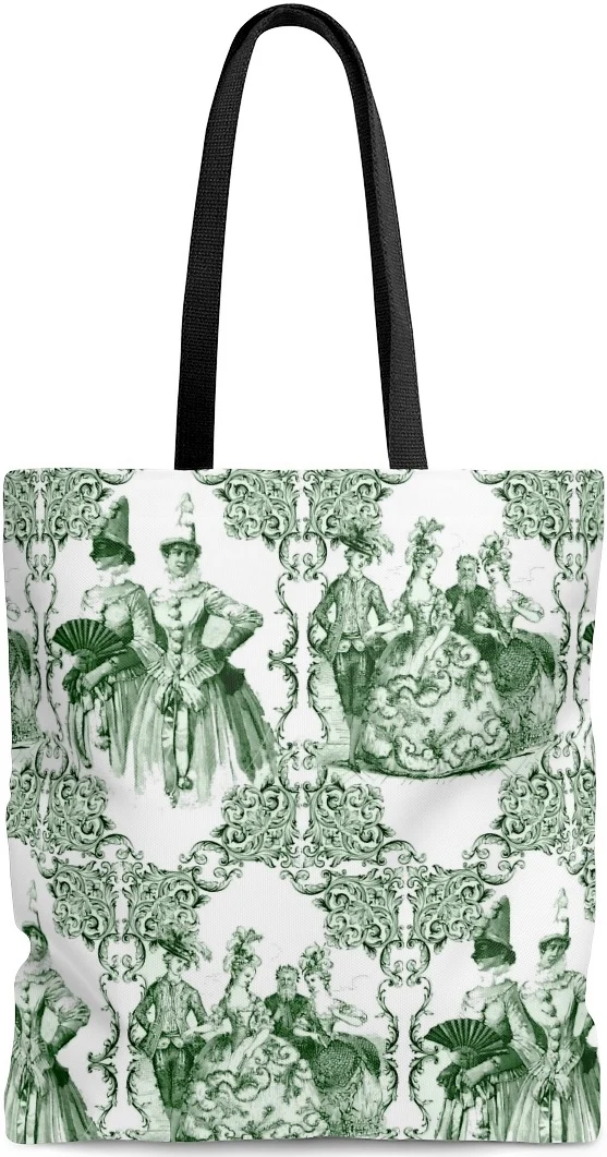 Sac à main épaule cabas Toile de coton en Toile de Jouy Baroque vert maroquinerie