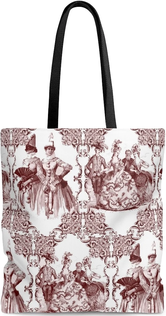 Sac à main cabas maroquinerie motif Toile de Jouy coton imprimé Baroque rouge
