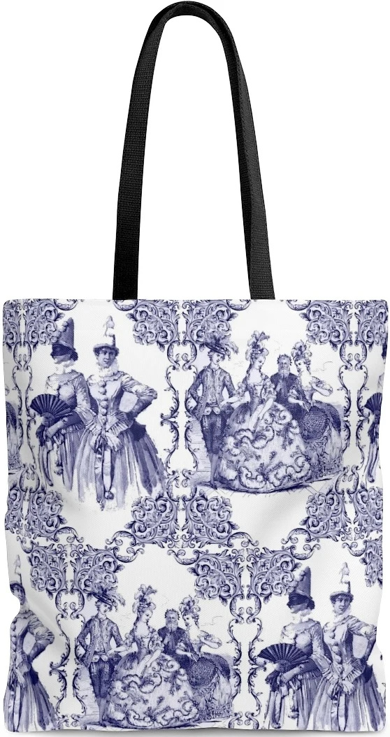 Sac à main maroquinerie épaule cabas motif Toile de Jouy coton bleu et blanc