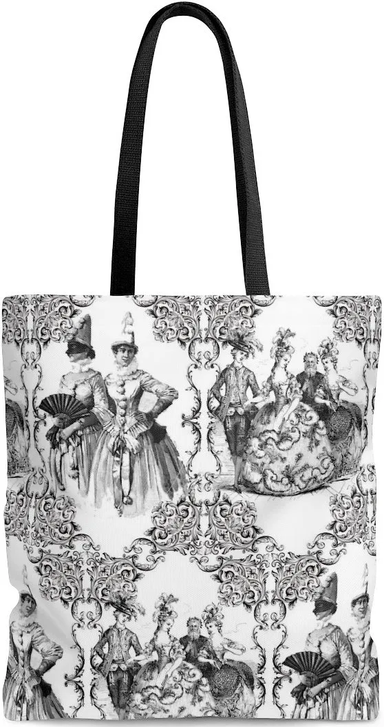 Toile Sac à main cabas motif Toile de Jouy en coton maroquinerie noir et blanc