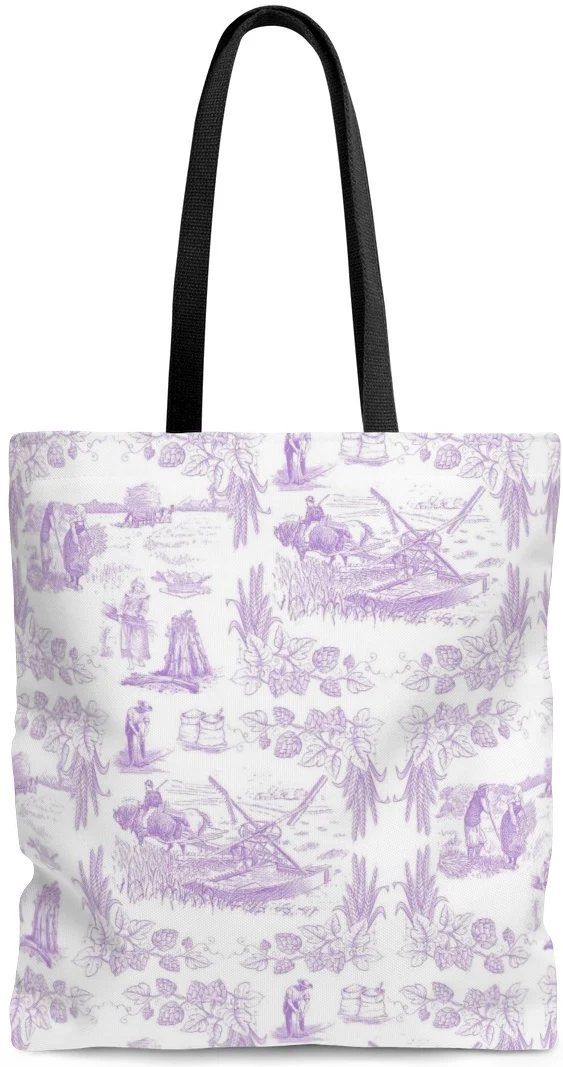 Toile Sac à main cabas toile de coton motif Toile de Jouy lilas maroquinerie luxe