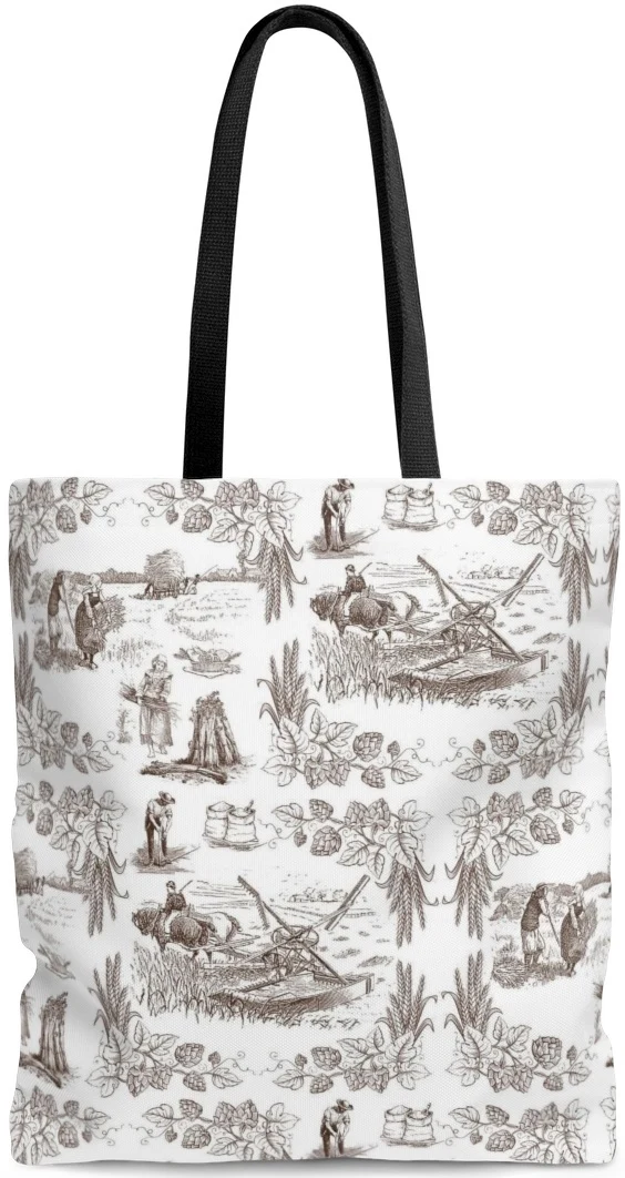 Toile Sac à main épaule cabas motif Toile de Jouy en coton marron maroquinerie