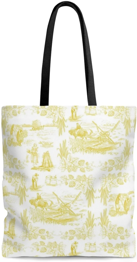 Toile Sac à main cabas en coton maroquinerie Paris motif Toile de Jouy jaune