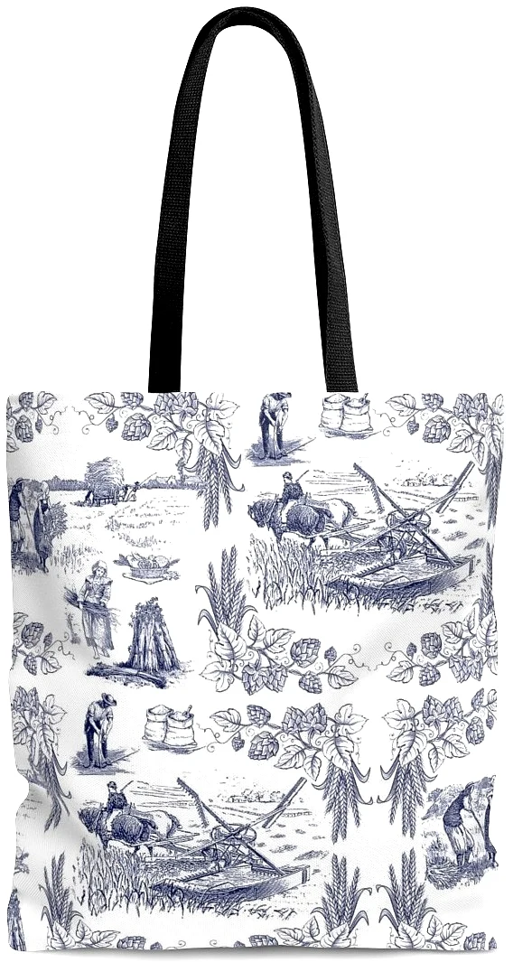 Toile Sac à main épaule cabas en coton motif Toile de Jouy bleu maroquinerie