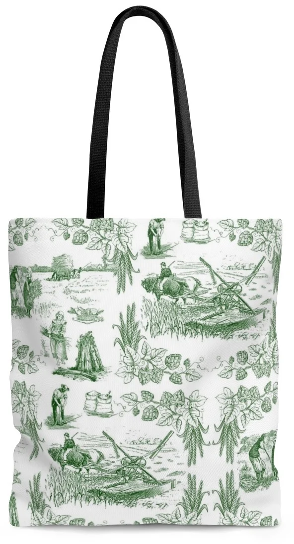 Toile Sac à main cabas motif Toile de Jouy de coton vert maroquinerie baggagerie