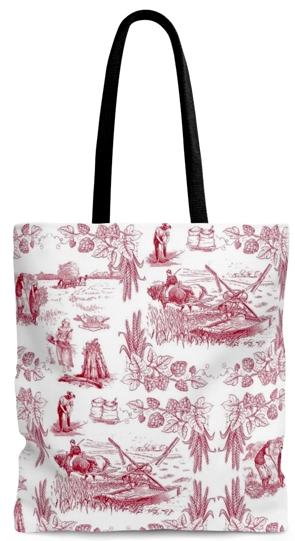 Maroquinerie luxe Toile Sac à main épaule cabas coton motif Toile de Jouy Rouge