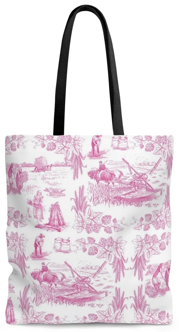 Toile coton Sac à main en coton cabas maroquinerie motif Toile de Jouy Rose