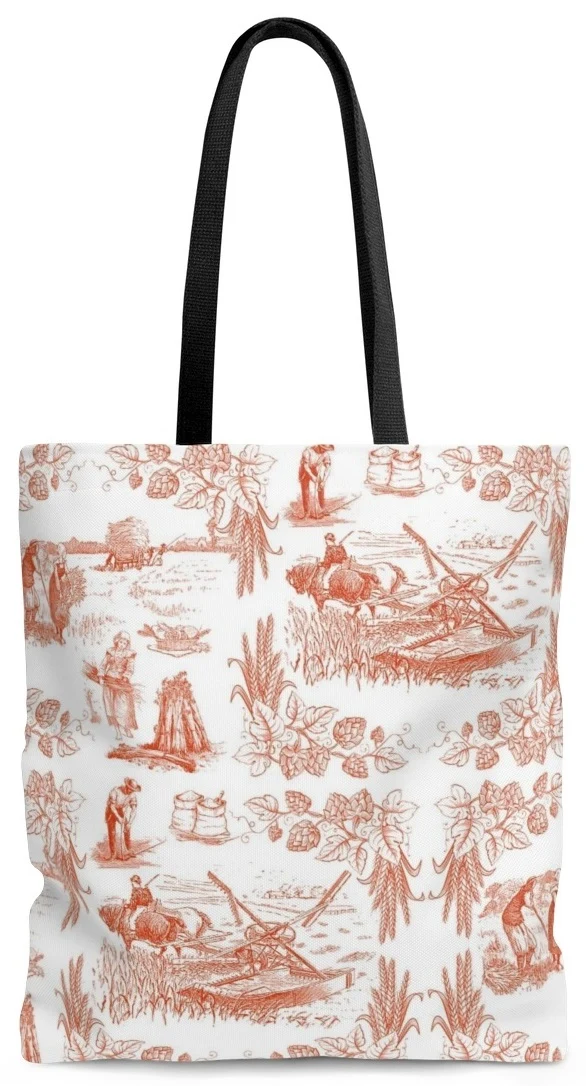 Toile Sac à main cabas en toile de coton motif Toile de Jouy orange maroquinerie luxe