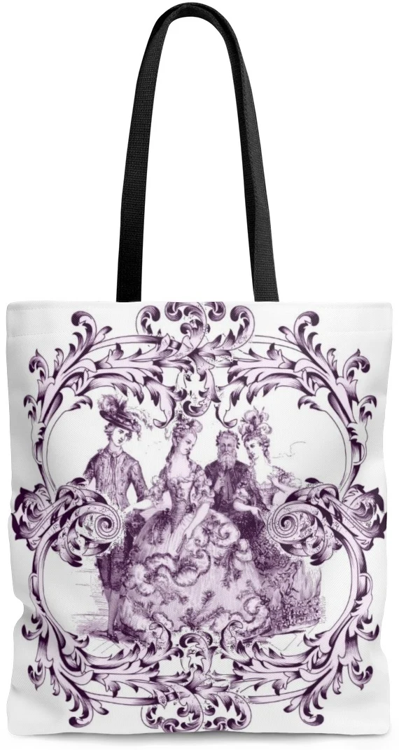 Toile Sac à main cabas de coton épais motif Baroque imprimé Toile de Jouy violet