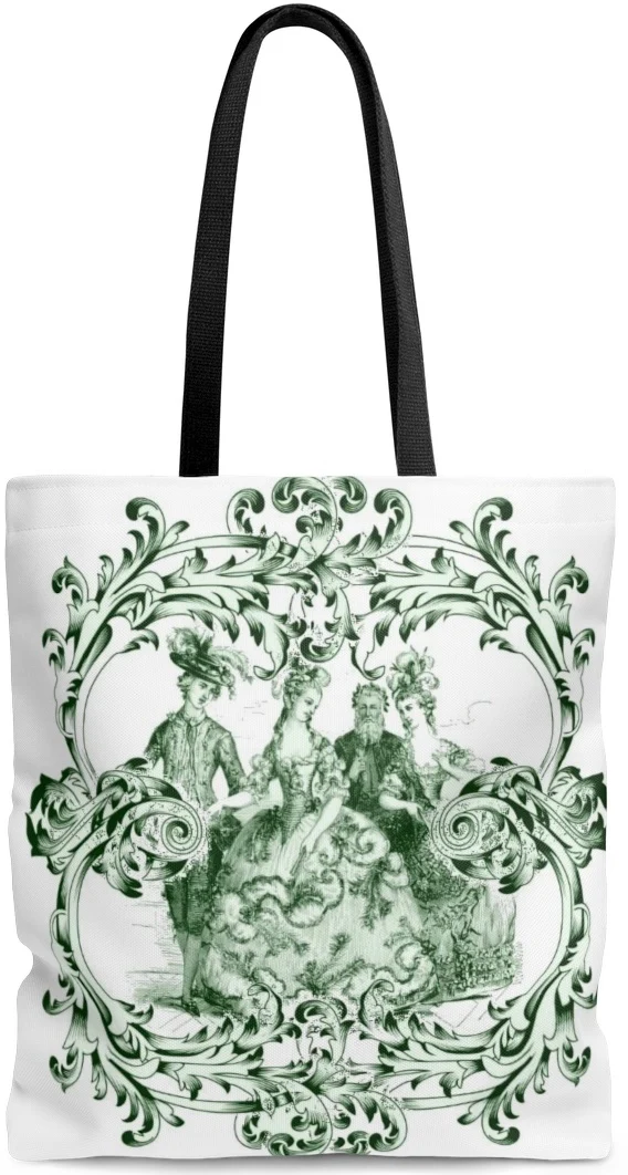 Toile Sac à main cabas en coton épais motif Baroque imprimé Toile de Jouy vert