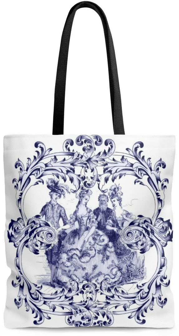 Toile Sac à main cabas de coton motif imprimé Toile de Jouy Marie-Antoinette bleu