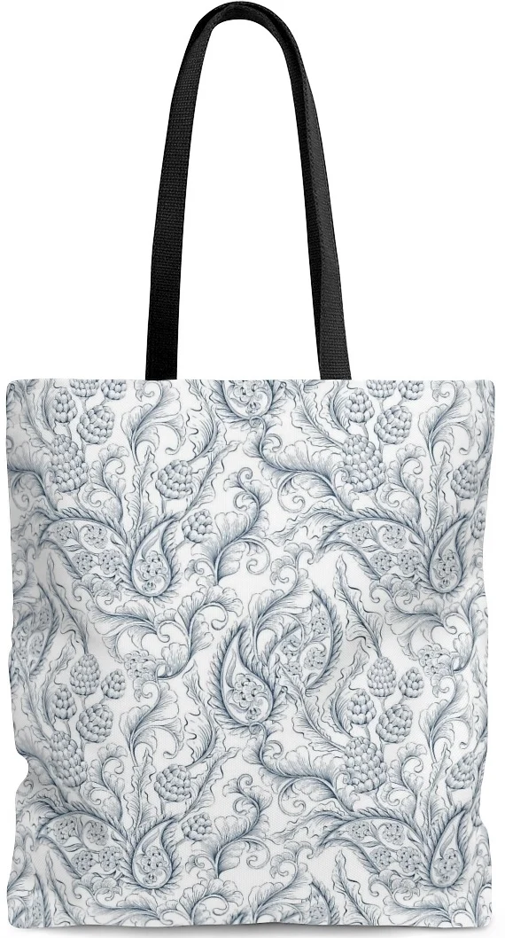 Sac à main cabas en coton motif cachemire imprimé Toile de Jouy paisley bleu