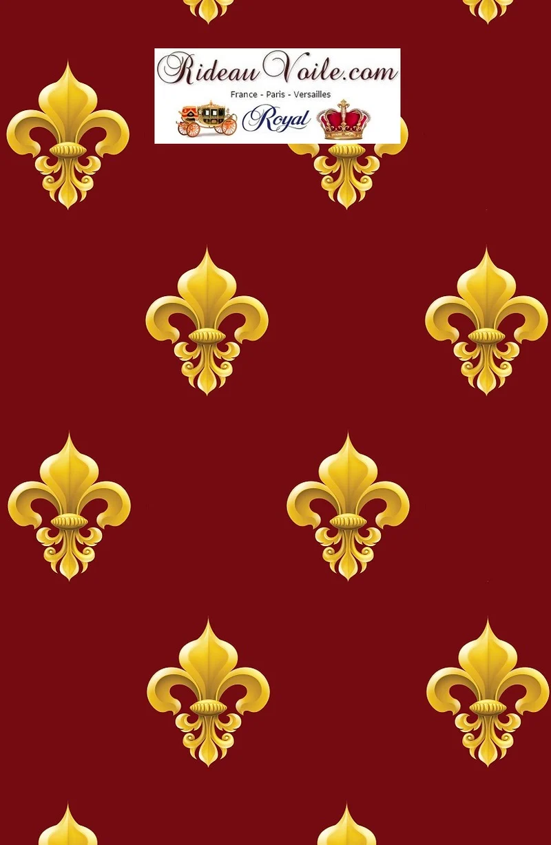 Tissu ameublement bordeaux au mètre voilage rideau Empire Fleur de lys couette