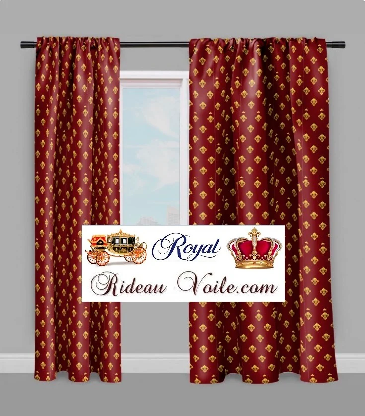 Tissu ameublement bordeaux au mètre voilage rideau Empire Fleur de lys couette