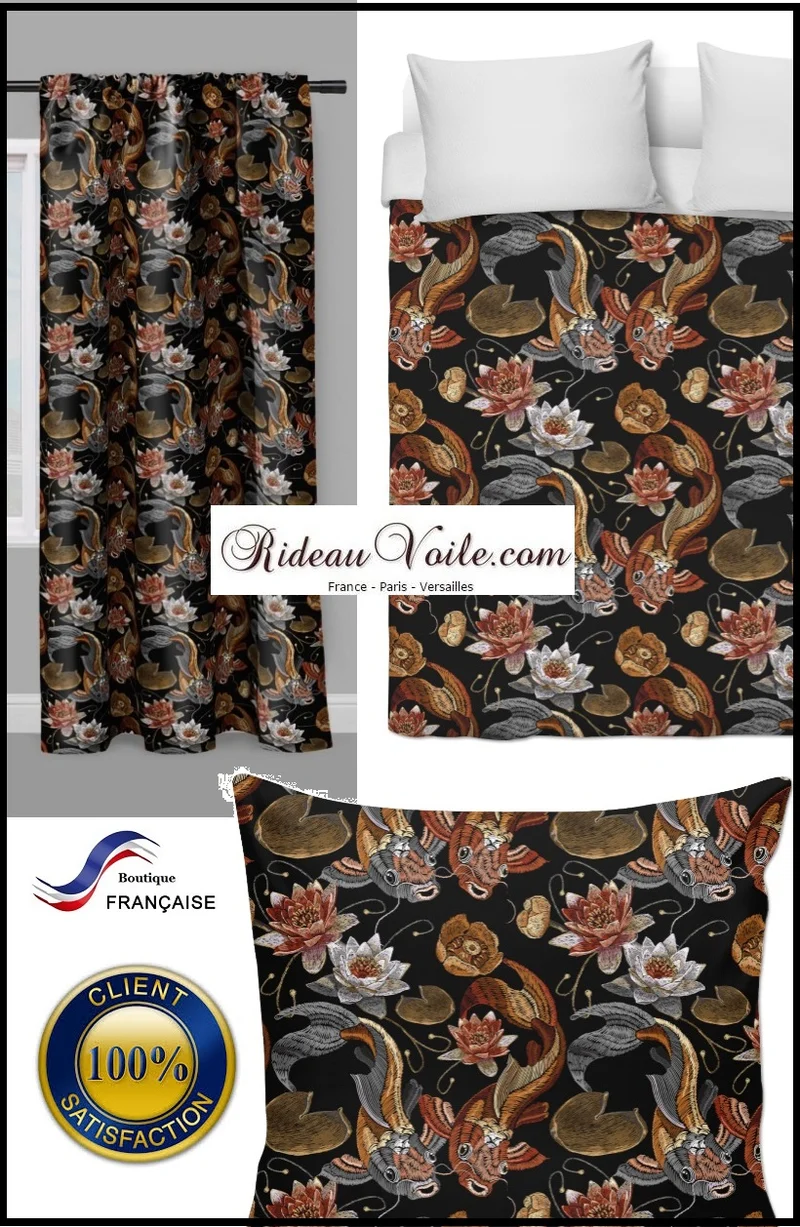 Tissu au mètre décoration motif imprimé poisson Japonais Carpe Koï rideau couette