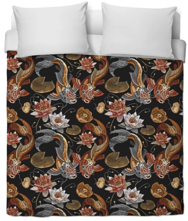 Tissu au mètre décoration motif imprimé poisson Japonais Carpe Koï rideau couette