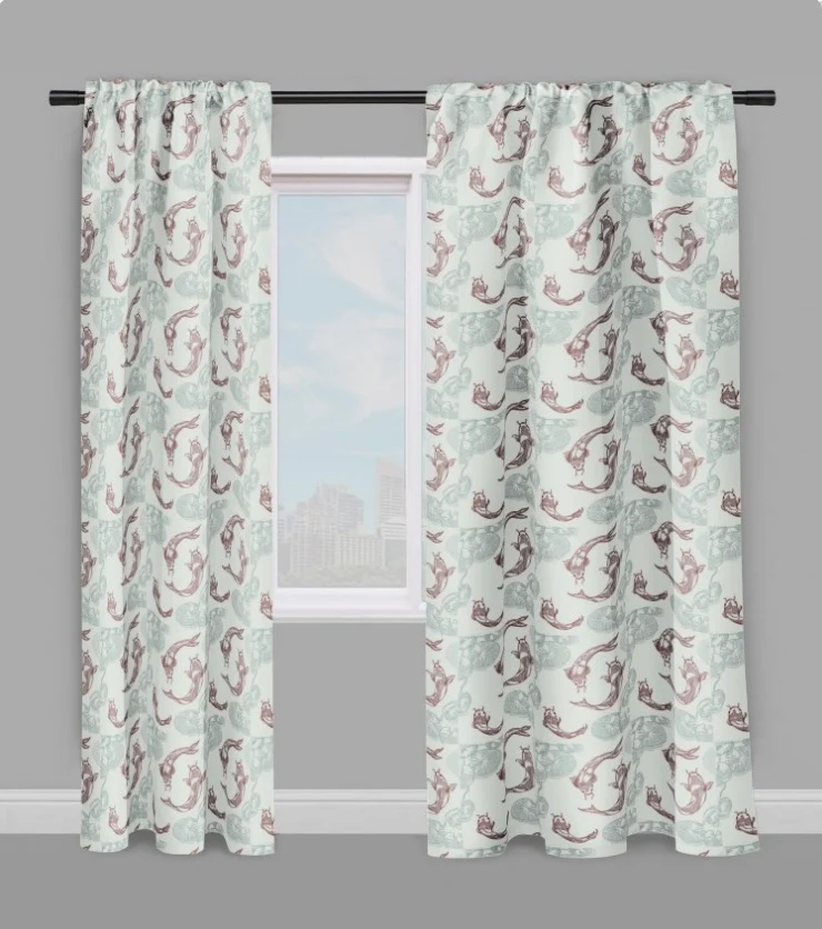 Tissu au mètre motif poisson Japonais Carpe Koï décoration ethnique rideau couette