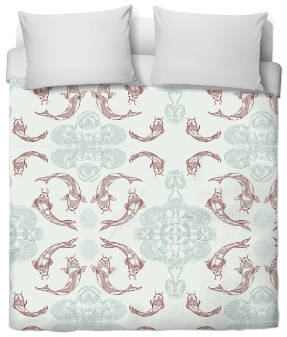 Tissu au mètre motif poisson Japonais Carpe Koï décoration ethnique rideau couette